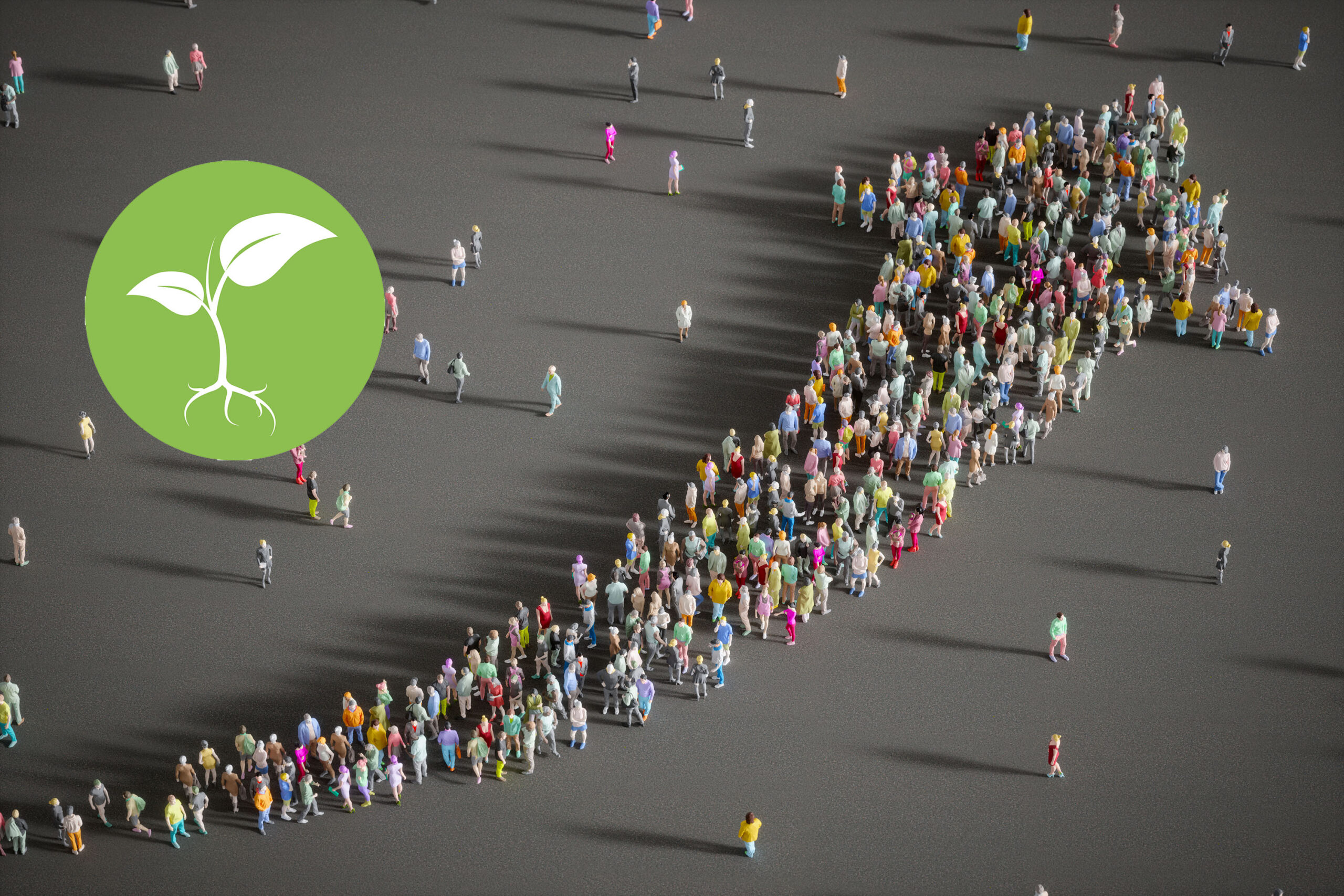 Large Group Of People Forming A Growing Arrow | Grand groupe de personnes formant une flèche croissante