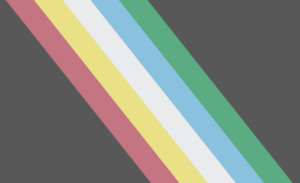 Each color of the Disability Pride Flag represents a different type of disability: physical (red), cognitive and intellectual (yellow), invisible and undiagnosed (white), psychosocial (blue), and sensory (green). The charcoal background symbolizes mourning and rage for the victims of ableist violence and abuse, and the colored bands are placed diagonally to convey persons with disabilities “cutting across” societal barriers. | Chaque couleur du Drapeau de la fierté des personnes handicapées représente un type de handicap différent : physique (rouge), cognitif et intellectuel (jaune), invisible et non diagnostiqué (blanc), psychosocial (bleu) et sensoriel (vert). Le fond de charbon de bois symbolise le deuil et la rage pour les victimes de la violence et des abus capacitistes, et les bandes colorées sont placées en diagonale pour indiquer que les personnes handicapées « franchissent » les barrières sociétales.