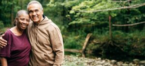 Active seniors walking in the park