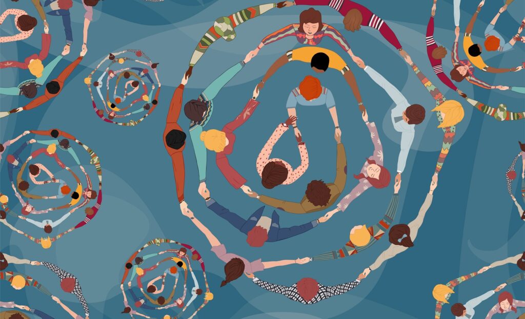 illustration of people holding hands in a circle