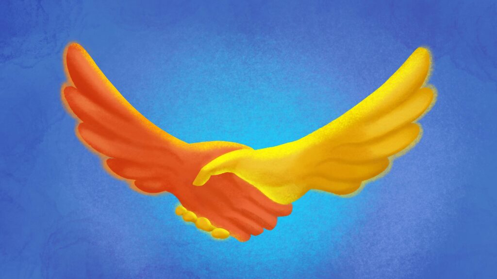 Hands held together in the shape of a dove