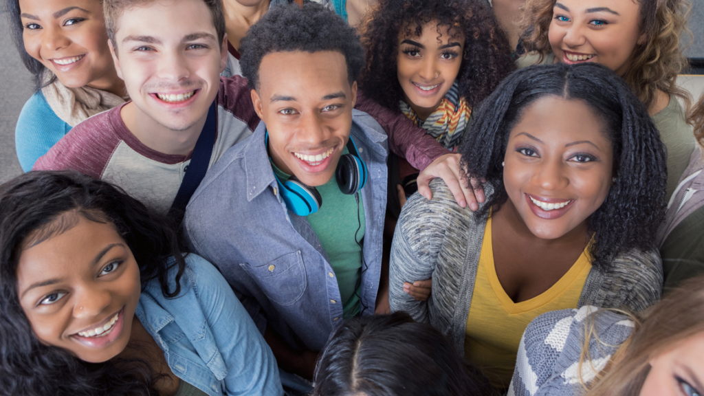 Teenagers posing for a group photo