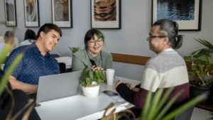 Friends meeting in a café
