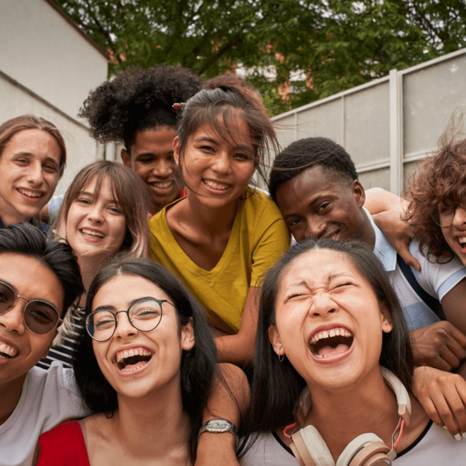 A group of young people laughing