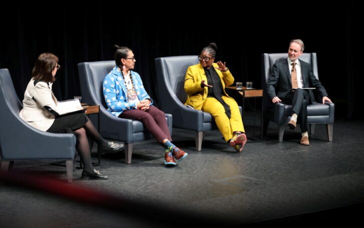 How big can stigma get? Dr. Notisha Massaquoi responds to Dr. Eileen de Villa as Dr. James Makokis, second from left, and Michel Rodrigue, at right, listen.