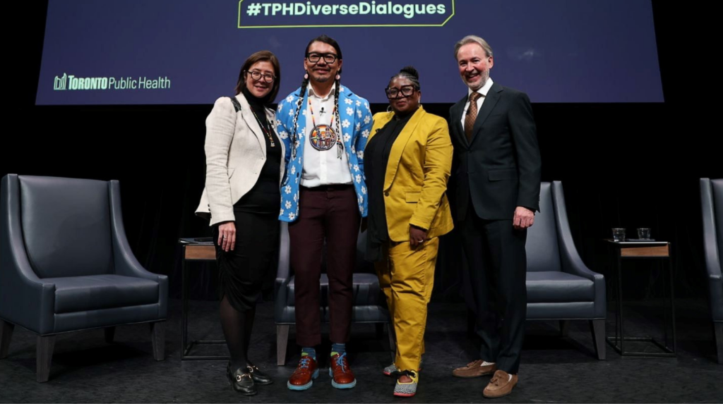 Dr. Eileen de Villa, Dr. James Makokis, Dr. Notisha Massaquoi, and Michel Rodrigue at the Diverse Dialogues event.