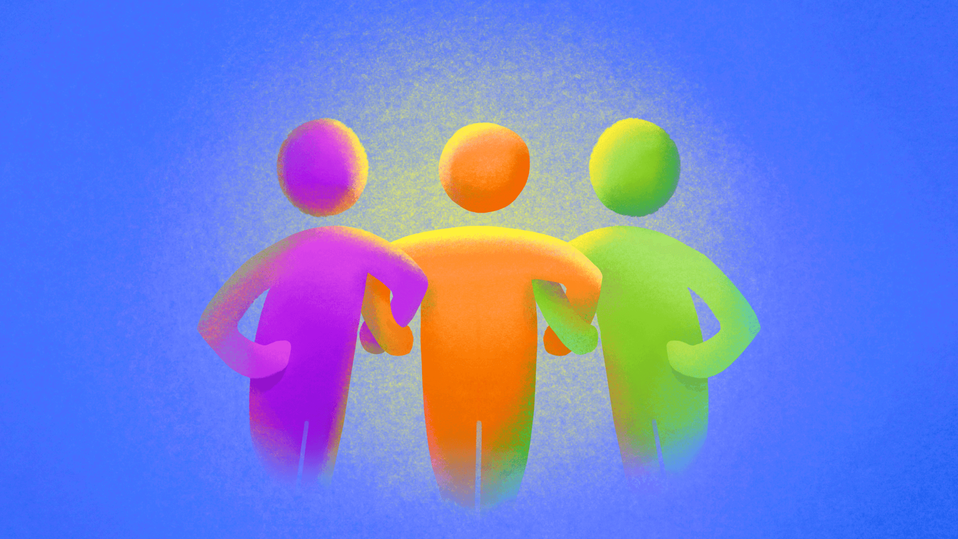 Three people linking arms