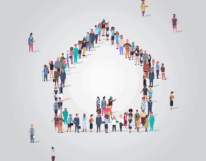 Personnes debout formant la forme d'une maison